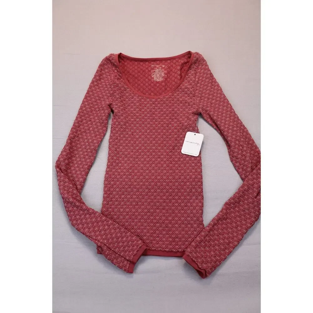 NEW Free People Intimately Love Letter Red Long Sleeve Scoop Neck Knit Top M/L